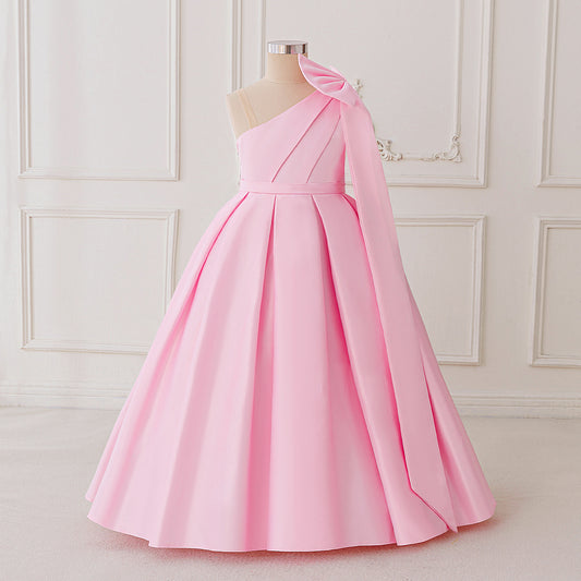 Cute Off-Shoulder Satin Maxi Dress for Girls with Bowknot | Formal & Party Dress