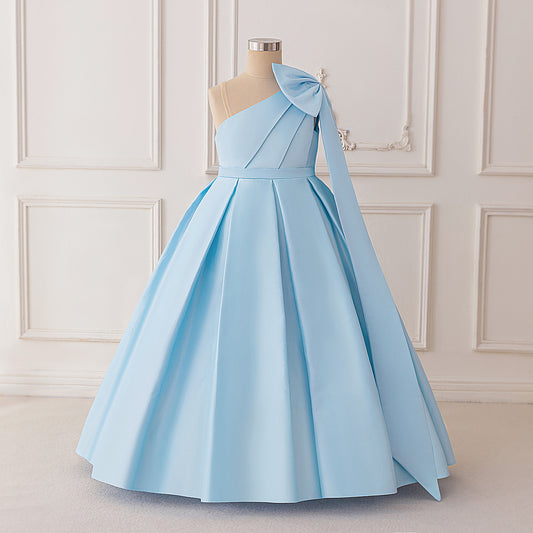 Cute Off-Shoulder Satin Maxi Dress for Girls with Bowknot | Formal & Party Dress