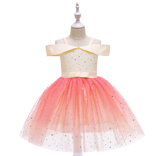 Off-Shoulder Sequin Princess Dress for Girls | Tea Length A-Line Kids Party Dress