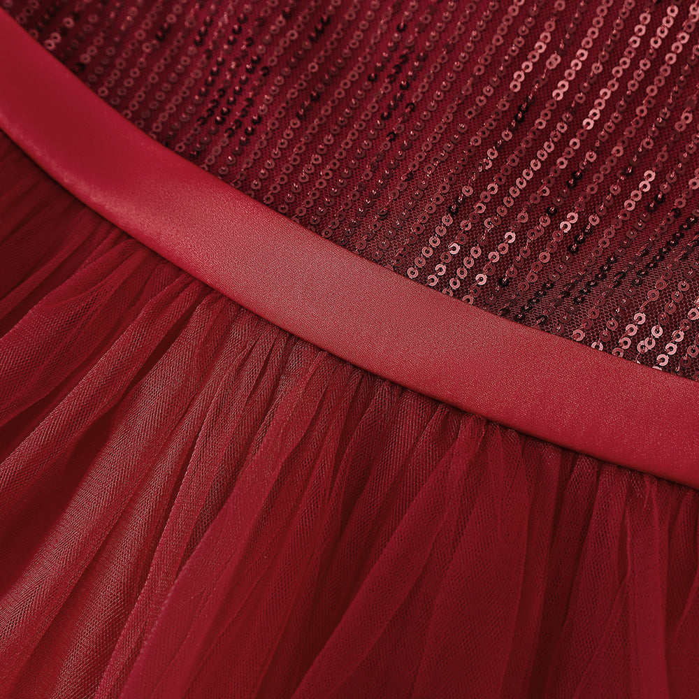 Off Shoulder Sequin Maxi Dress for Girls – Puff Sleeve Ball Gown for Special Occasions