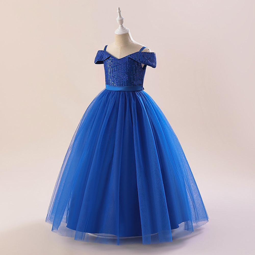 Off Shoulder Sequin Maxi Dress for Girls – Puff Sleeve Ball Gown for Special Occasions