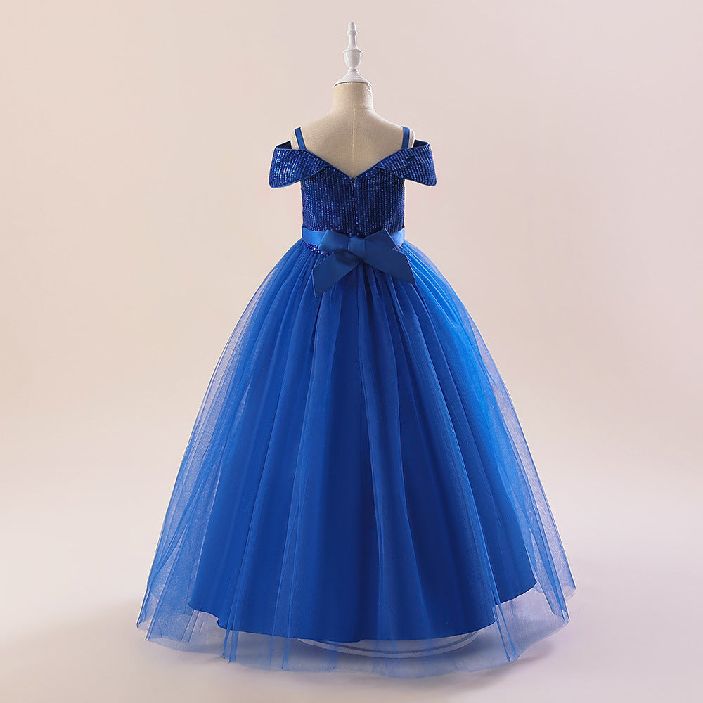 Off Shoulder Sequin Maxi Dress for Girls – Puff Sleeve Ball Gown for Special Occasions