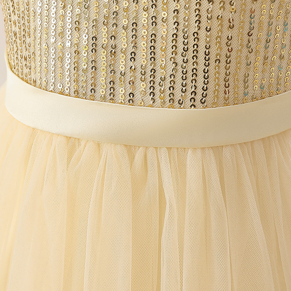 Off Shoulder Sequin Maxi Dress for Girls – Puff Sleeve Ball Gown for Special Occasions