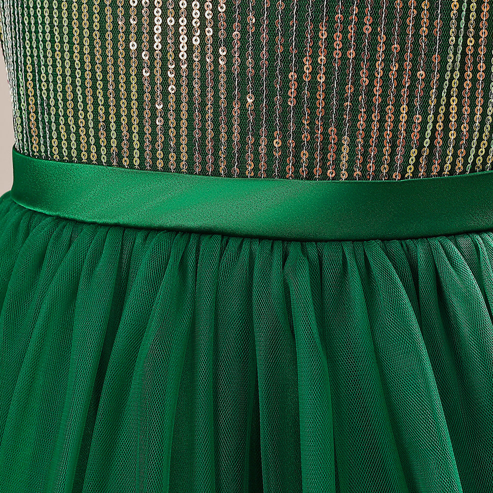 Off Shoulder Sequin Maxi Dress for Girls – Puff Sleeve Ball Gown for Special Occasions