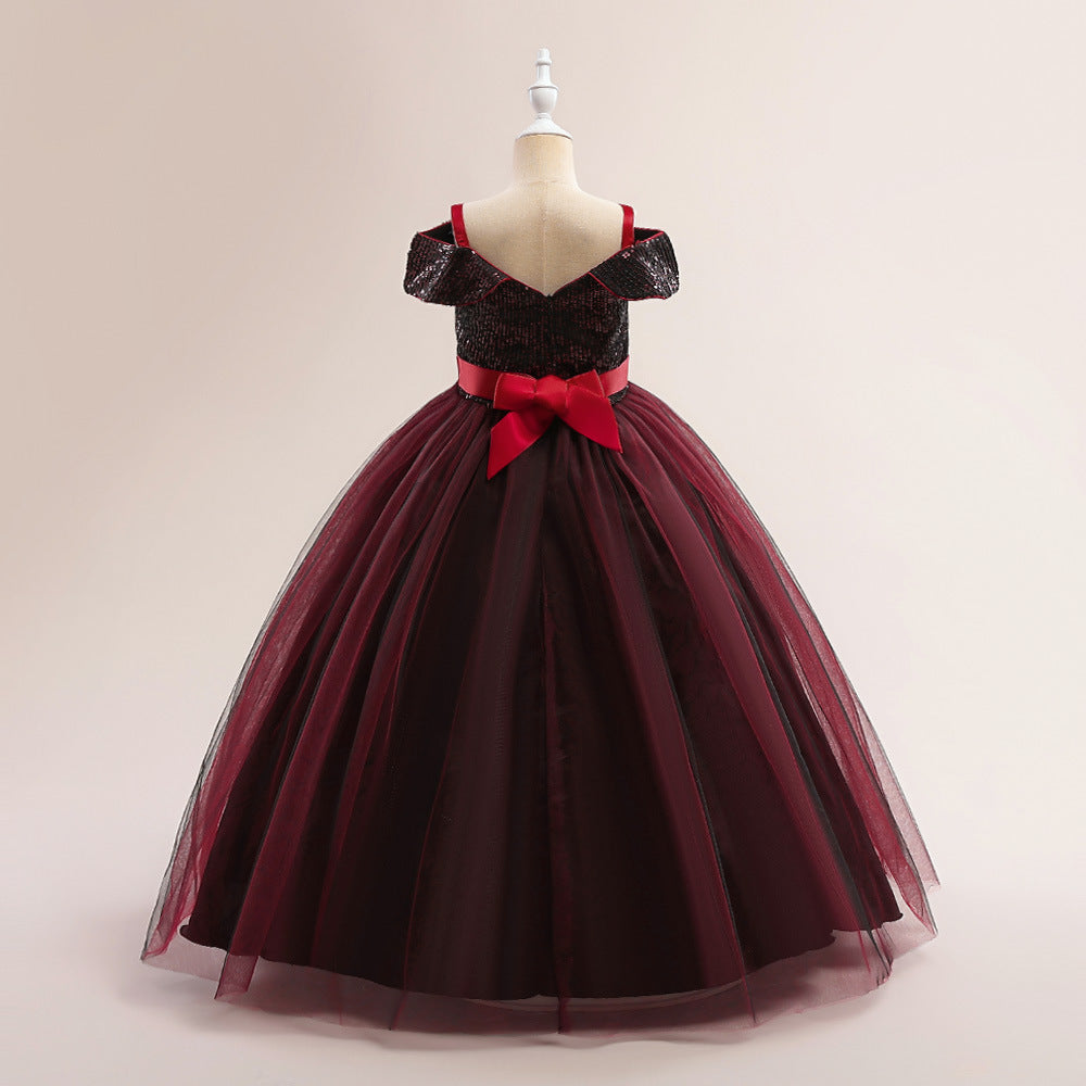 Off Shoulder Sequin Maxi Dress for Girls – Puff Sleeve Ball Gown for Special Occasions