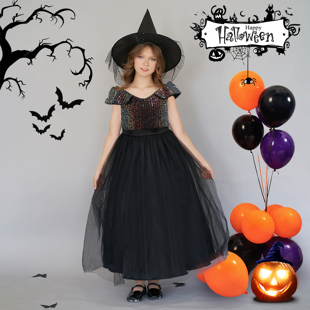 Off Shoulder Sequin Maxi Dress for Girls – Puff Sleeve Ball Gown for Special Occasions