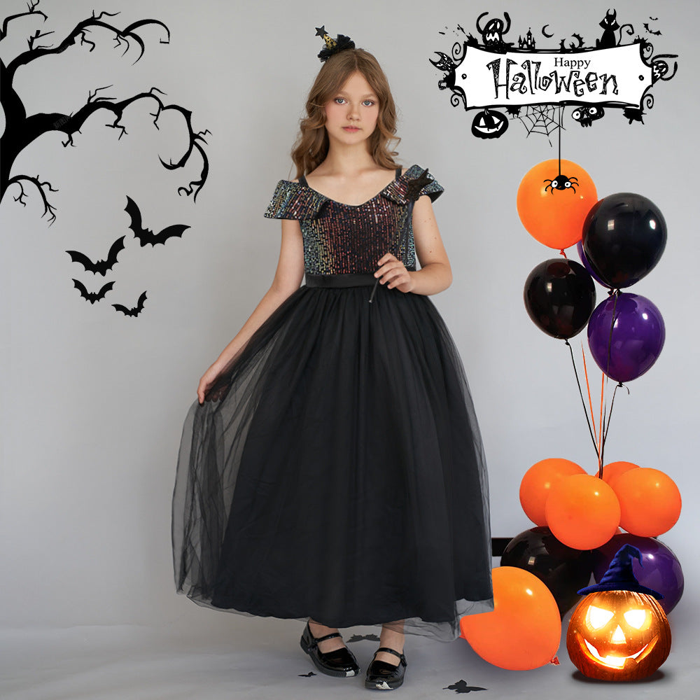 Off Shoulder Sequin Maxi Dress for Girls – Puff Sleeve Ball Gown for Special Occasions