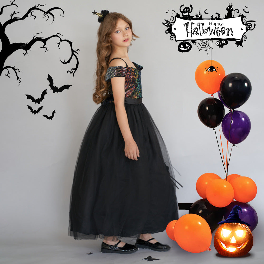 Off Shoulder Sequin Maxi Dress for Girls – Puff Sleeve Ball Gown for Special Occasions