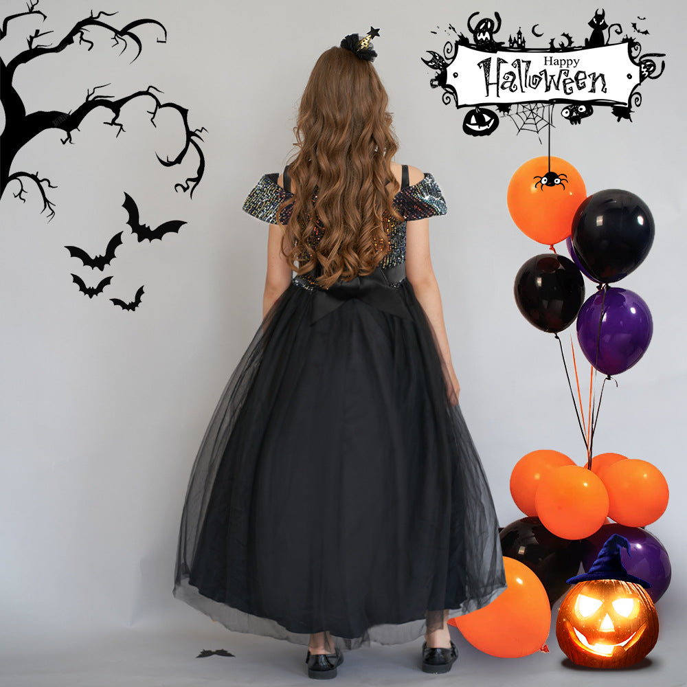 Off Shoulder Sequin Maxi Dress for Girls – Puff Sleeve Ball Gown for Special Occasions