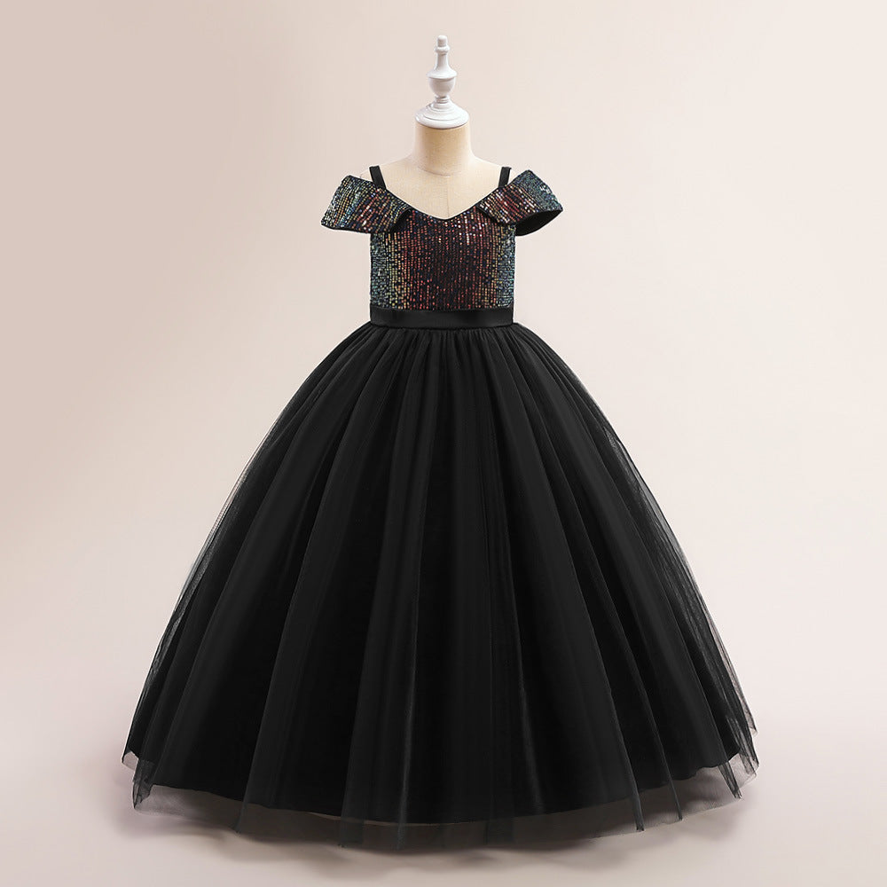 Off Shoulder Sequin Maxi Dress for Girls – Puff Sleeve Ball Gown for Special Occasions
