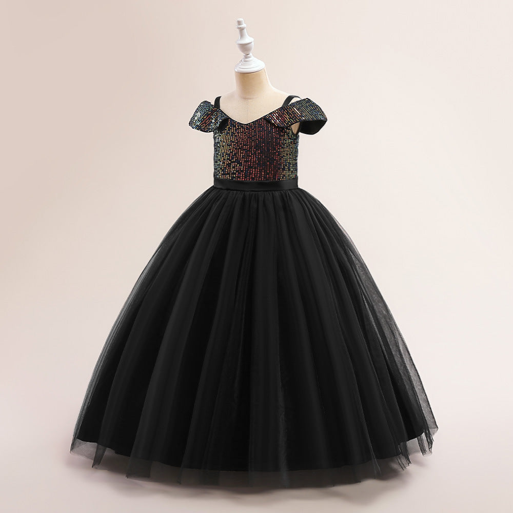 Off Shoulder Sequin Maxi Dress for Girls – Puff Sleeve Ball Gown for Special Occasions