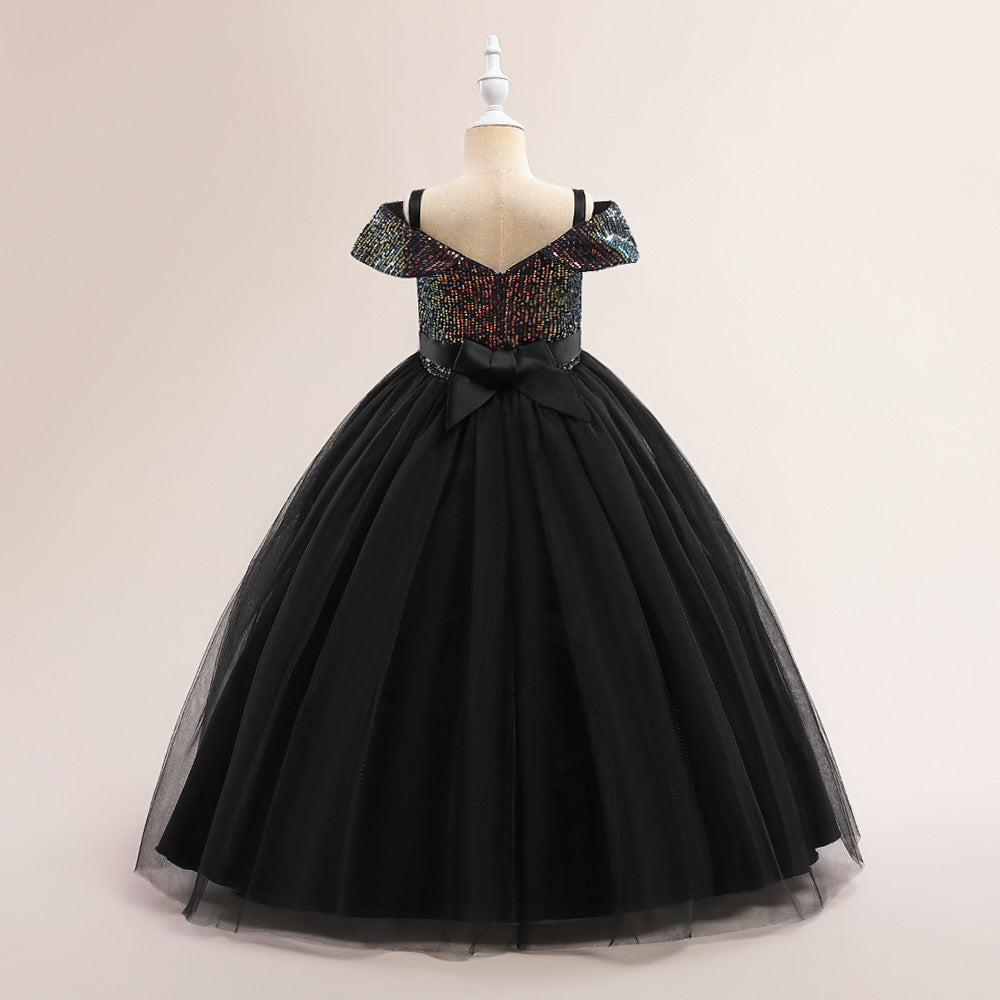 Off Shoulder Sequin Maxi Dress for Girls – Puff Sleeve Ball Gown for Special Occasions
