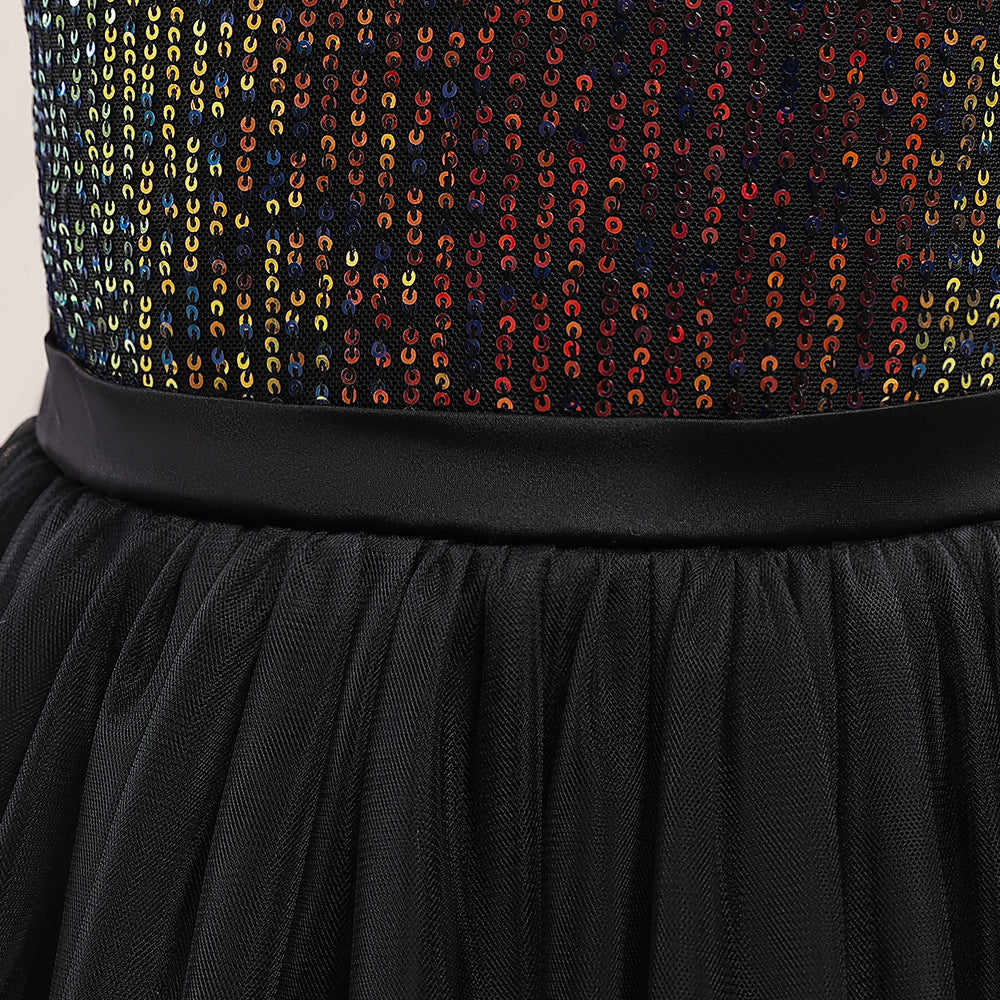 Off Shoulder Sequin Maxi Dress for Girls – Puff Sleeve Ball Gown for Special Occasions
