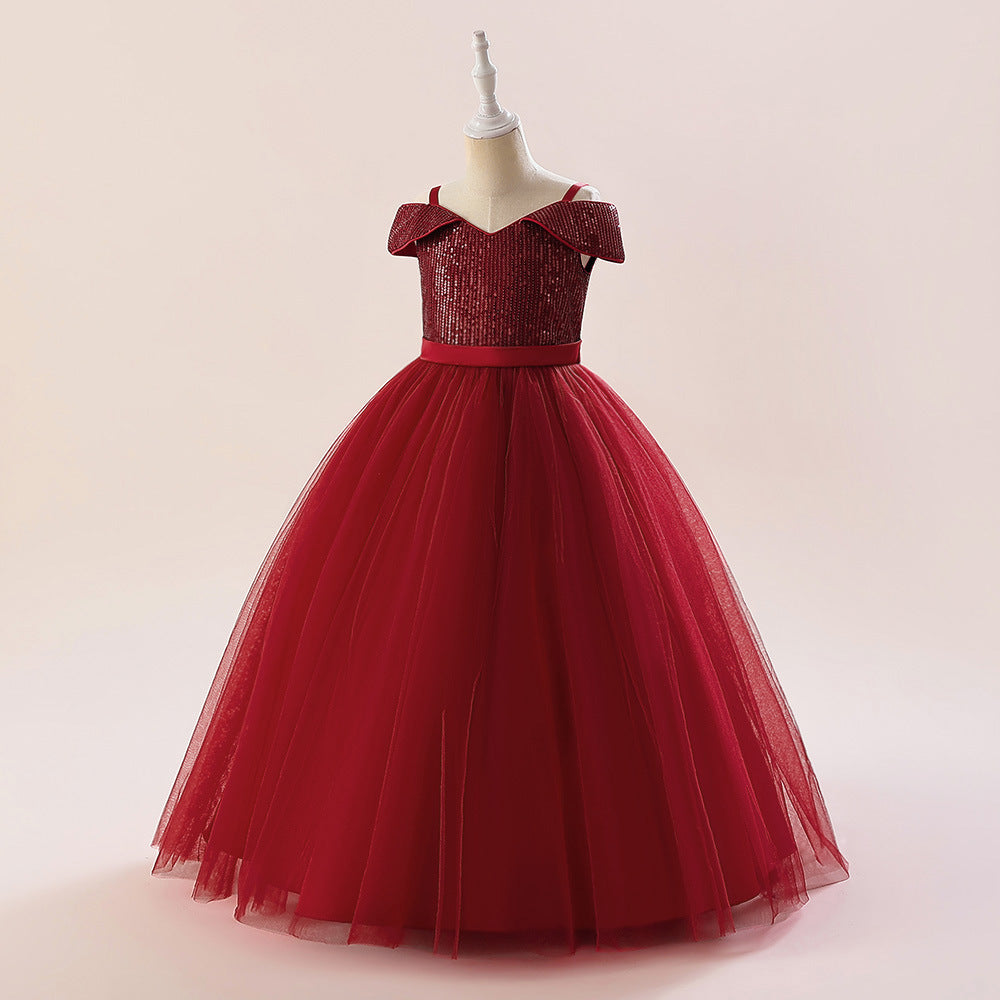 Off Shoulder Sequin Maxi Dress for Girls – Puff Sleeve Ball Gown for Special Occasions