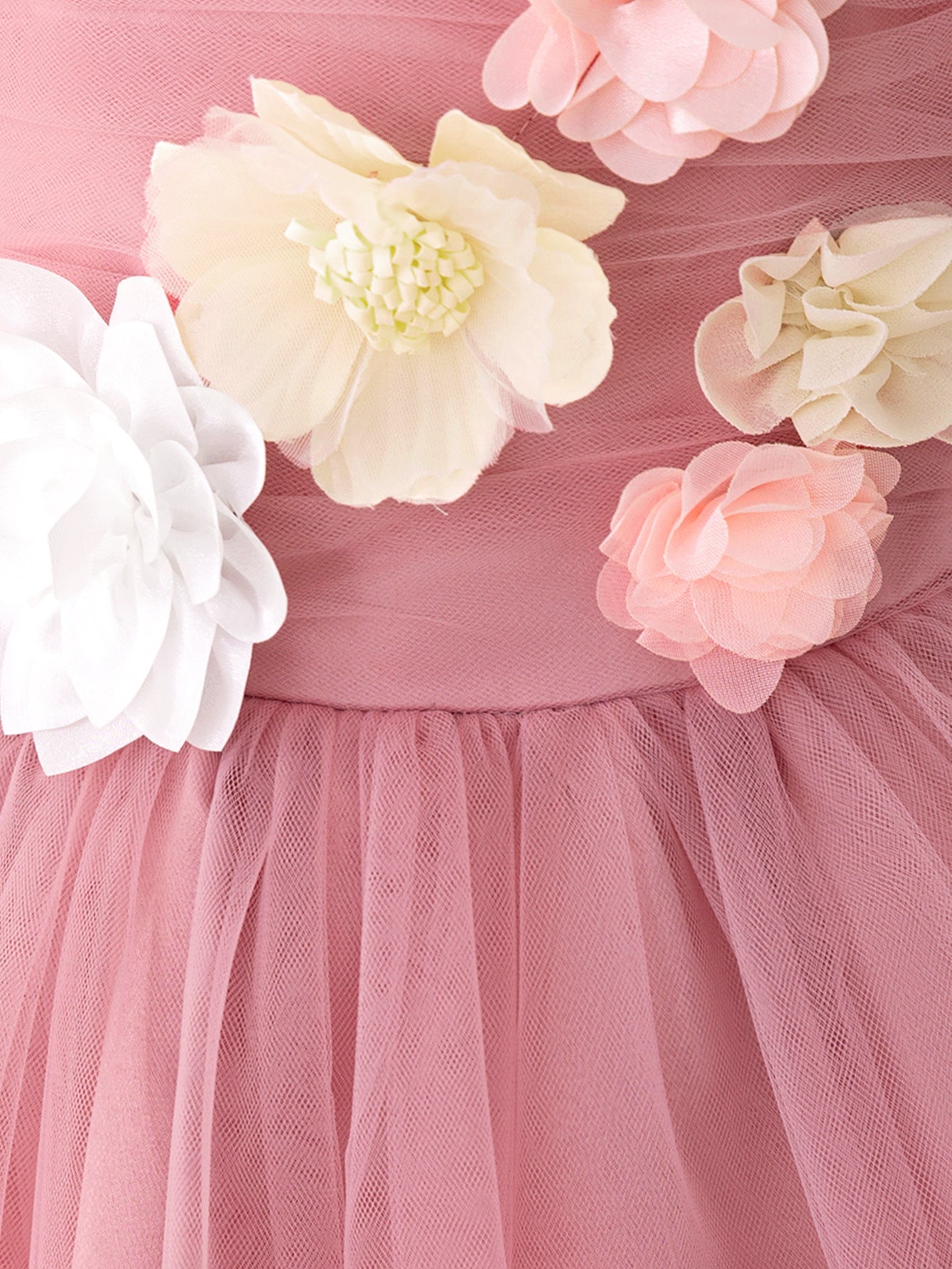 Cute Off Shoulder Tulle Tea Length Flower Girl Dress with Appliques for Parties & Weddings