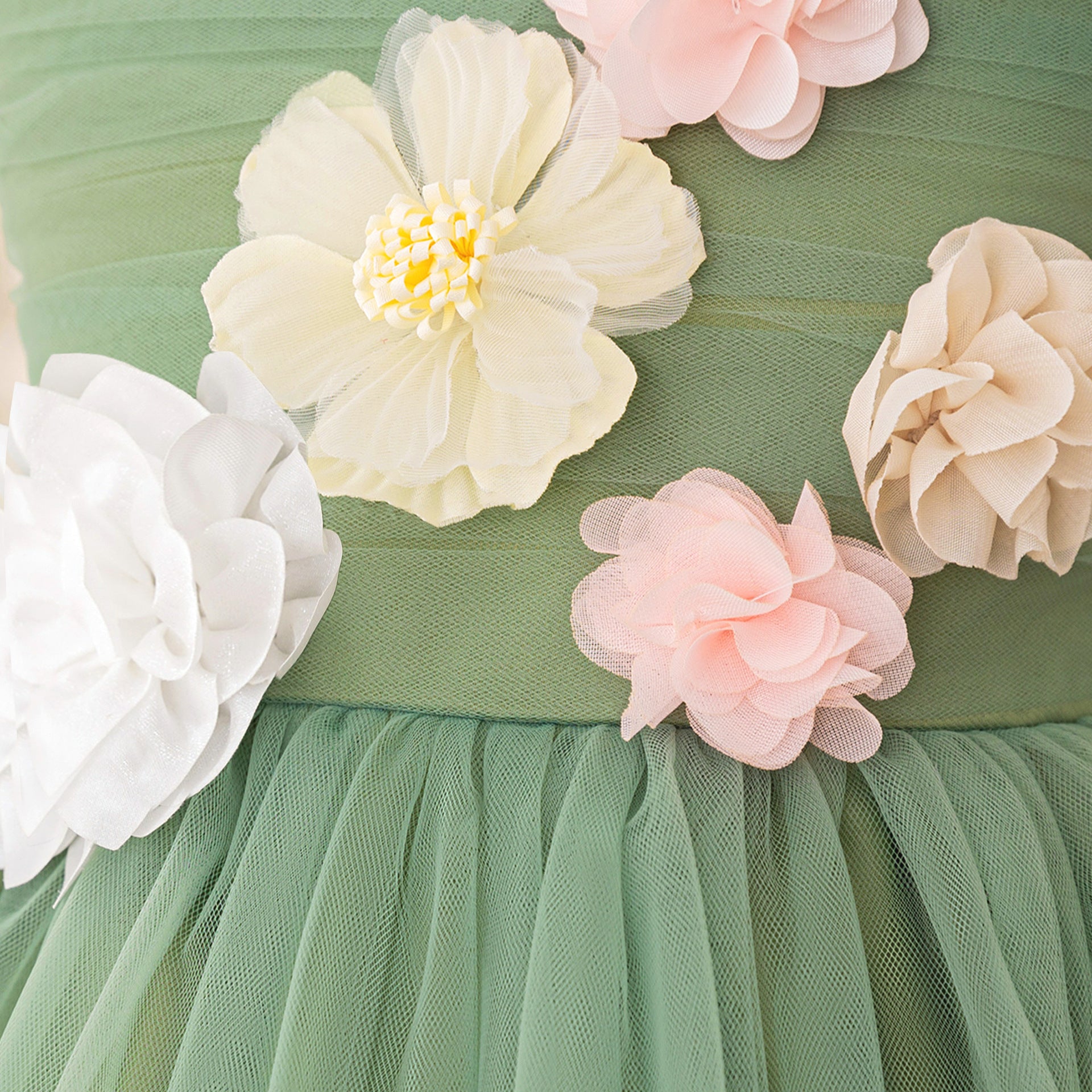 Cute Off Shoulder Tulle Tea Length Flower Girl Dress with Appliques for Parties & Weddings