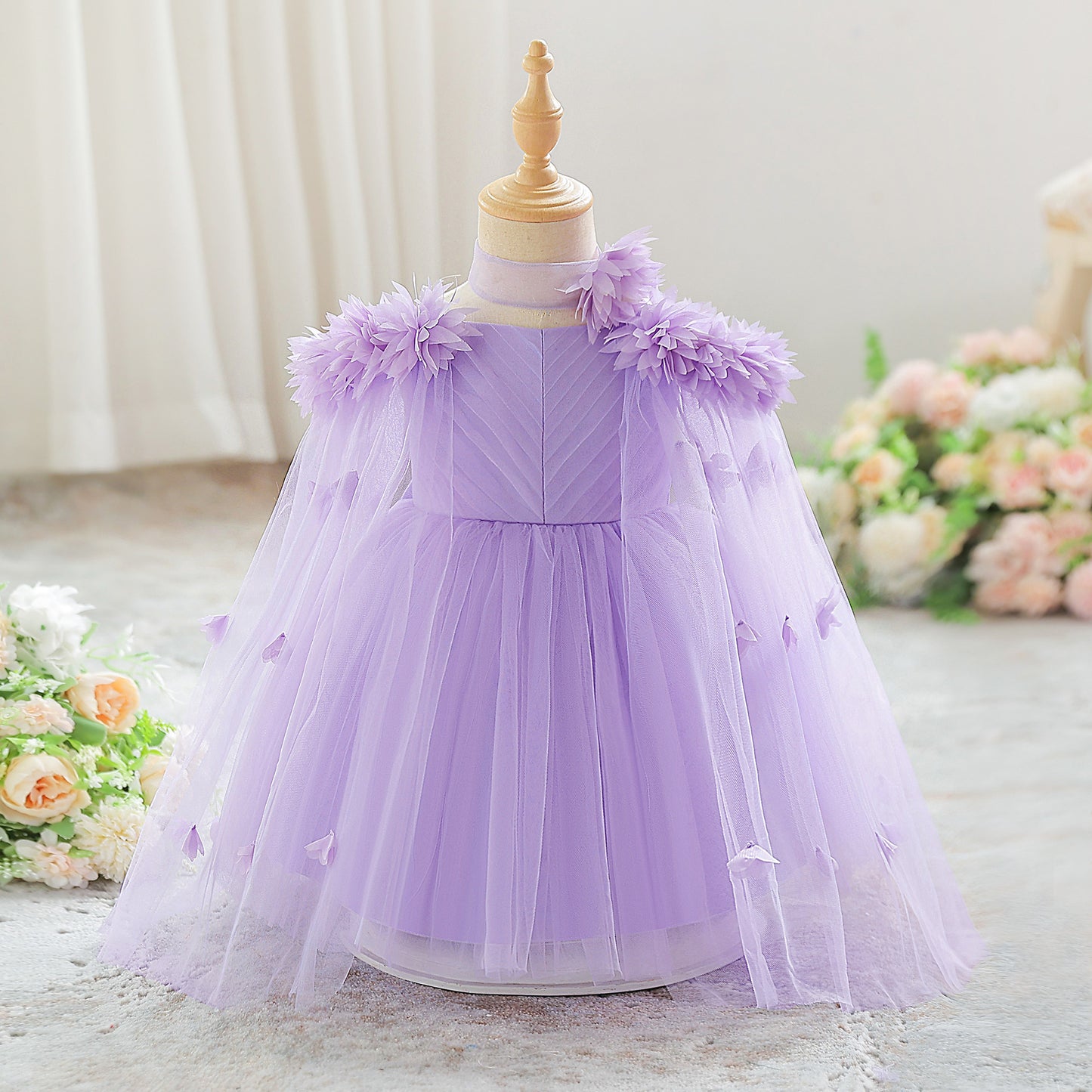 Cute Off Shoulder Tulle Toddler Dress with Applique - Tea Length Princess Gown