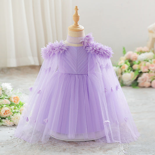 Cute Off Shoulder Tulle Toddler Dress with Applique - Tea Length Princess Gown