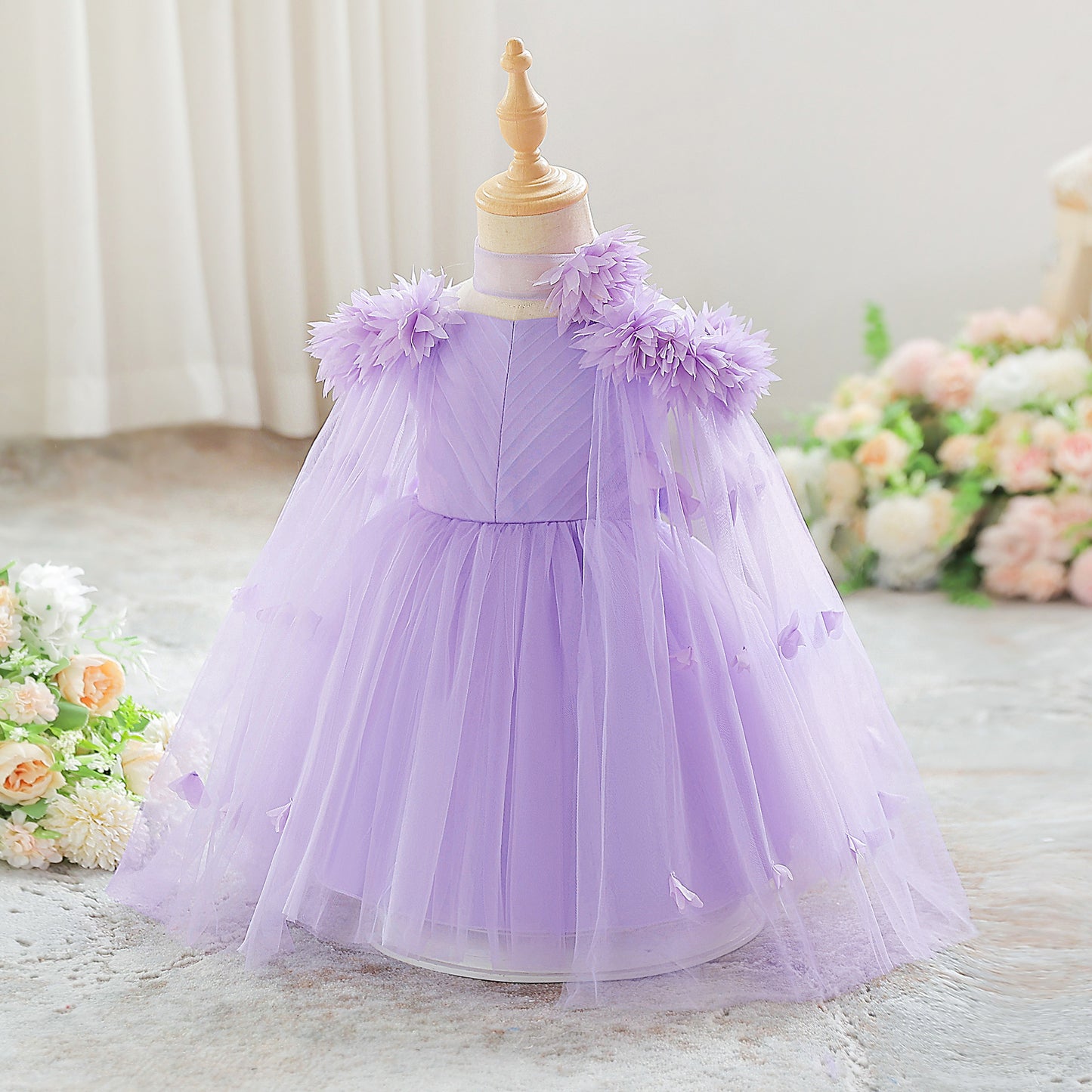 Cute Off Shoulder Tulle Toddler Dress with Applique - Tea Length Princess Gown