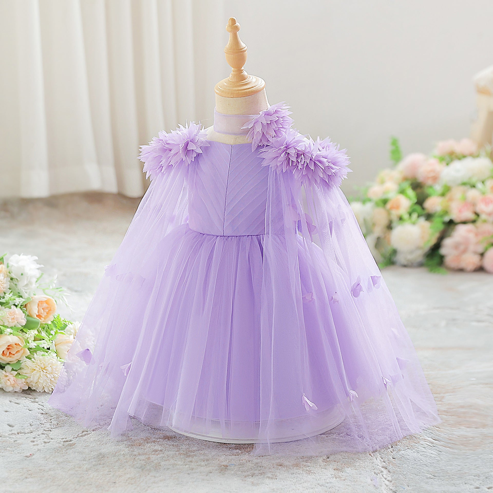 Cute Off Shoulder Tulle Toddler Dress with Applique - Tea Length Princess Gown