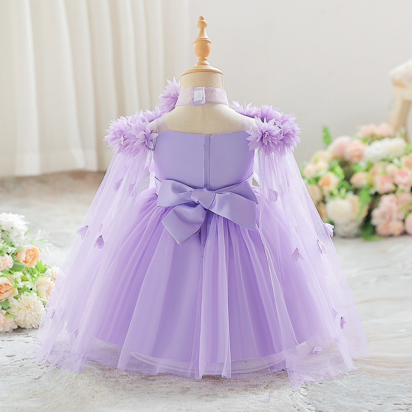 Cute Off Shoulder Tulle Toddler Dress with Applique - Tea Length Princess Gown