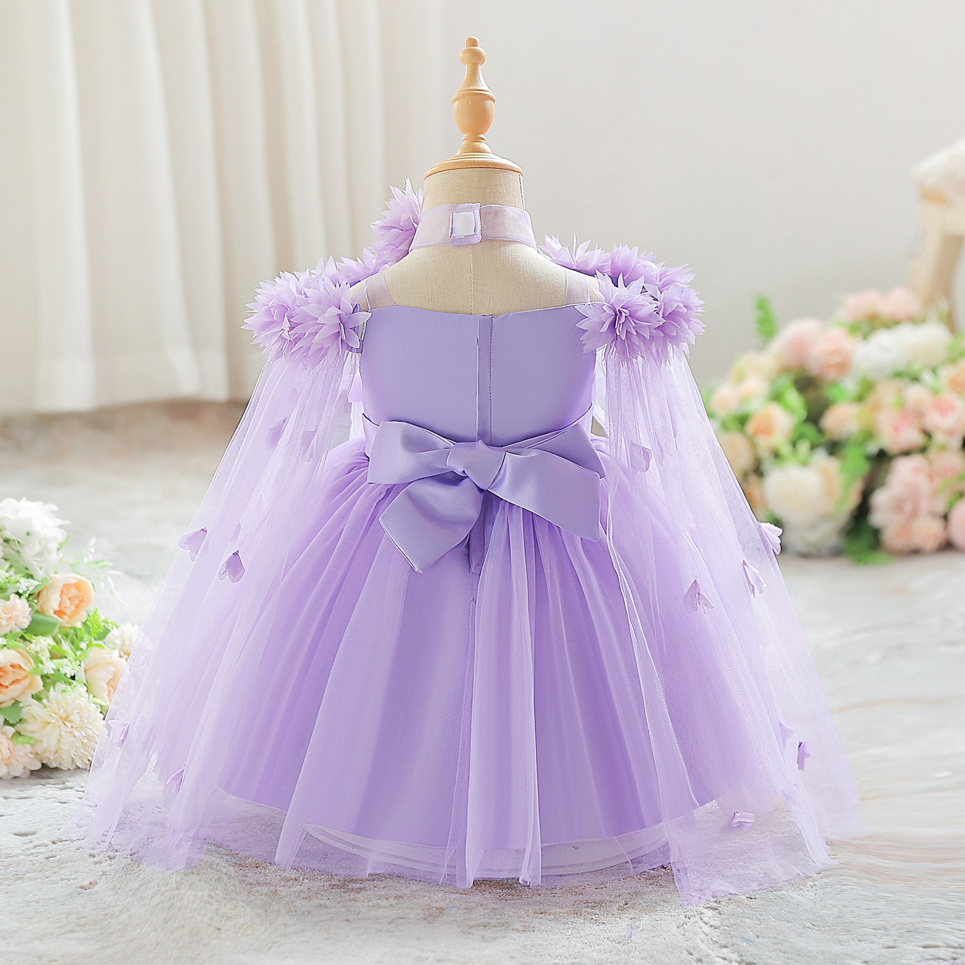 Cute Off Shoulder Tulle Toddler Dress with Applique - Tea Length Princess Gown