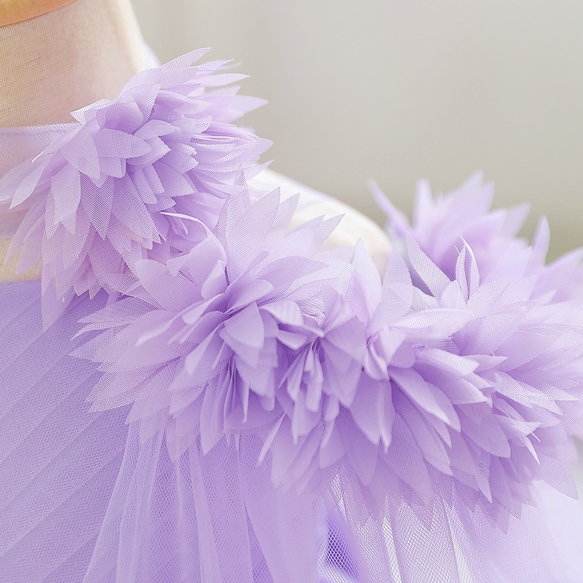 Cute Off Shoulder Tulle Toddler Dress with Applique - Tea Length Princess Gown