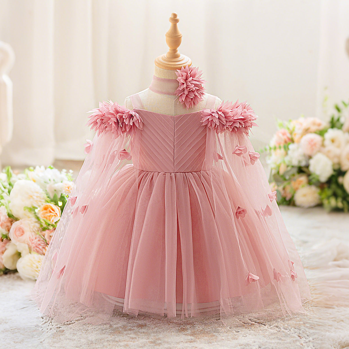 Cute Off Shoulder Tulle Toddler Dress with Applique - Tea Length Princess Gown