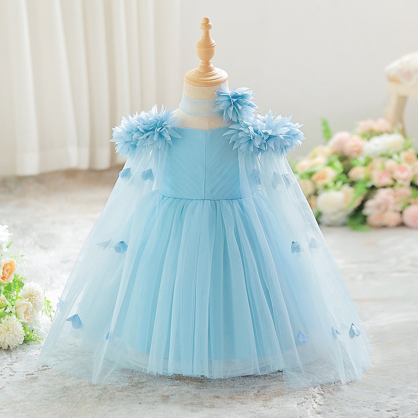 Cute Off Shoulder Tulle Toddler Dress with Applique - Tea Length Princess Gown