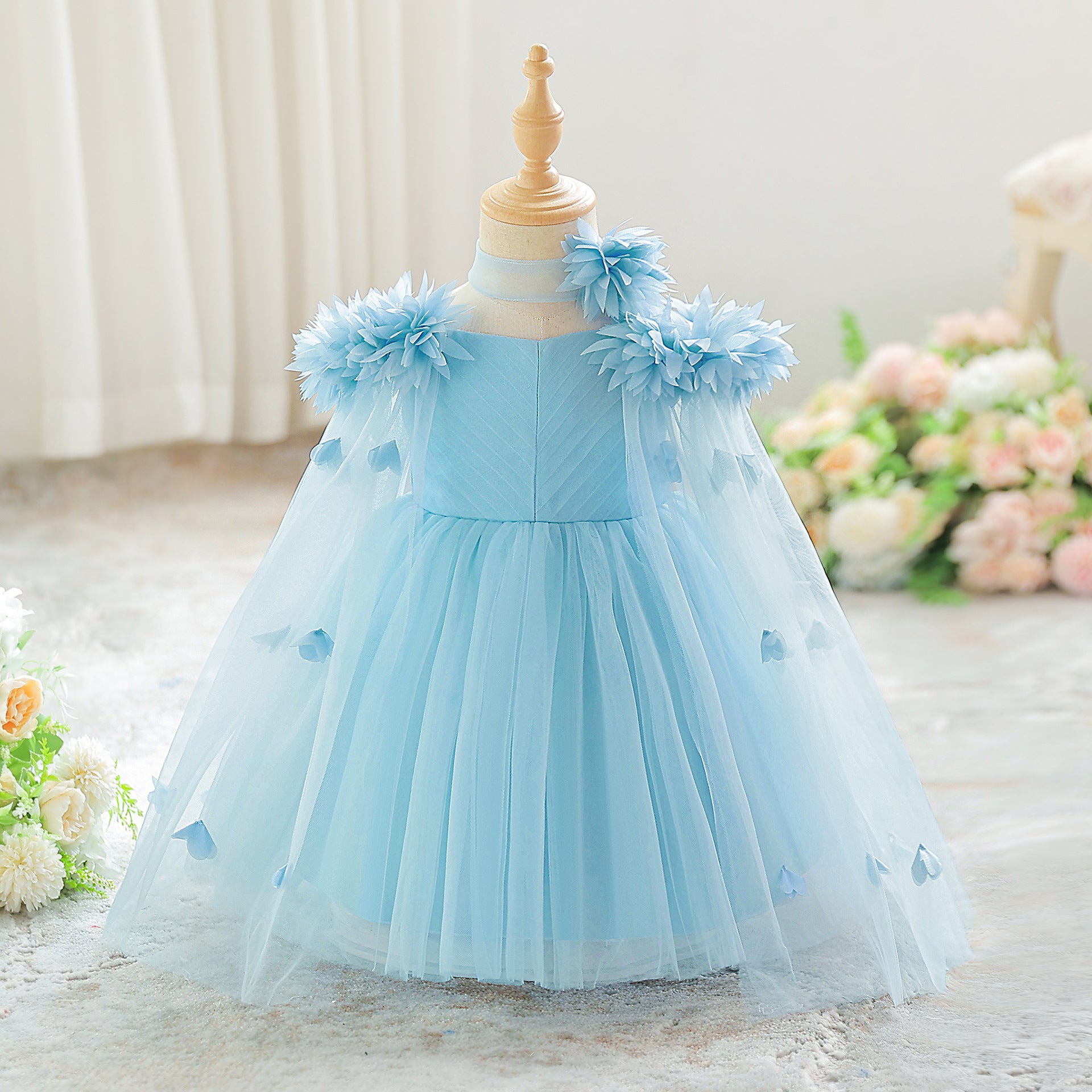 Cute Off Shoulder Tulle Toddler Dress with Applique - Tea Length Princess Gown