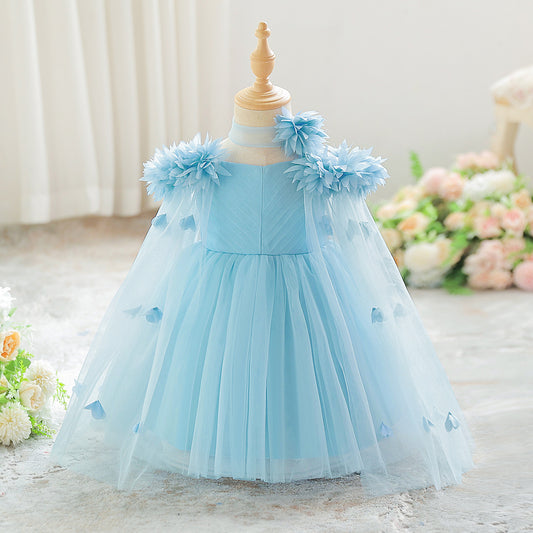 Cute Off Shoulder Tulle Toddler Dress with Applique - Tea Length Princess Gown