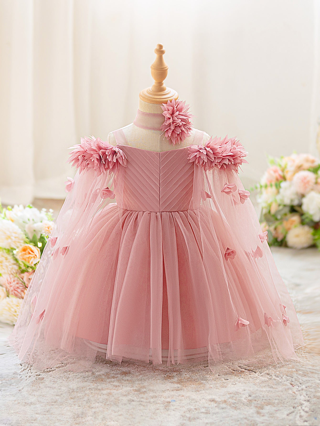Cute Off Shoulder Tulle Toddler Dress with Applique - Tea Length Princess Gown