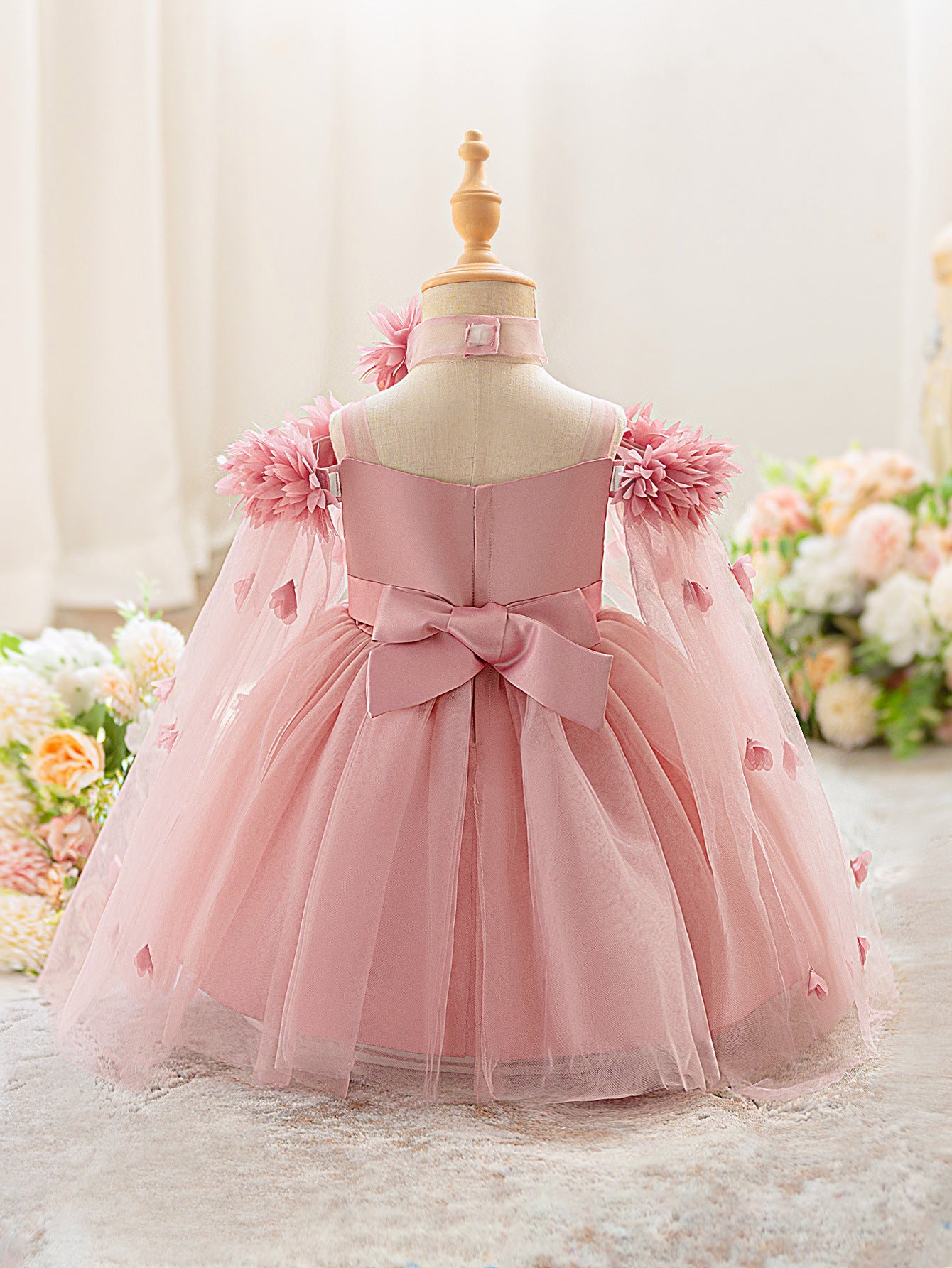 Cute Off Shoulder Tulle Toddler Dress with Applique - Tea Length Princess Gown