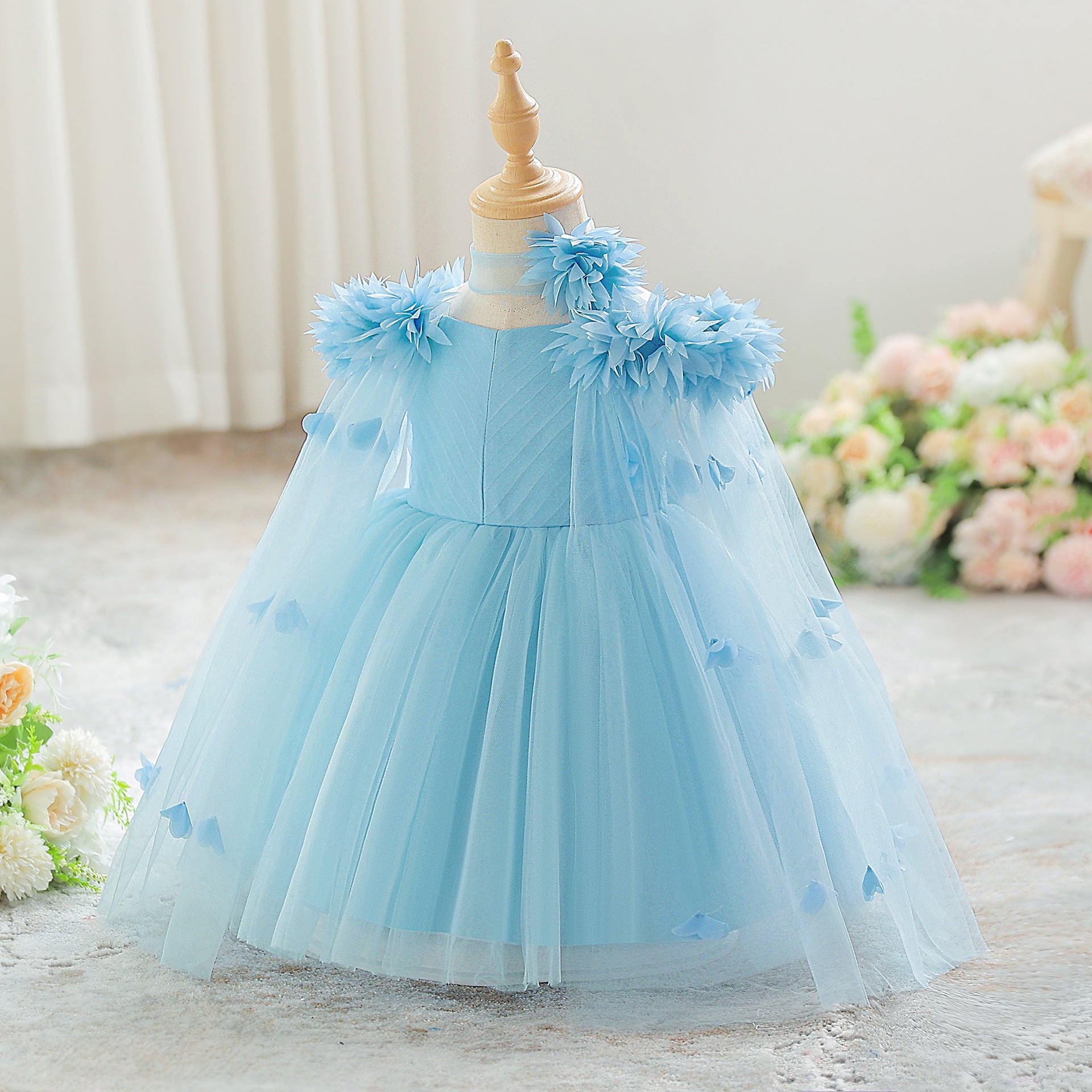 Cute Off Shoulder Tulle Toddler Dress with Applique - Tea Length Princess Gown