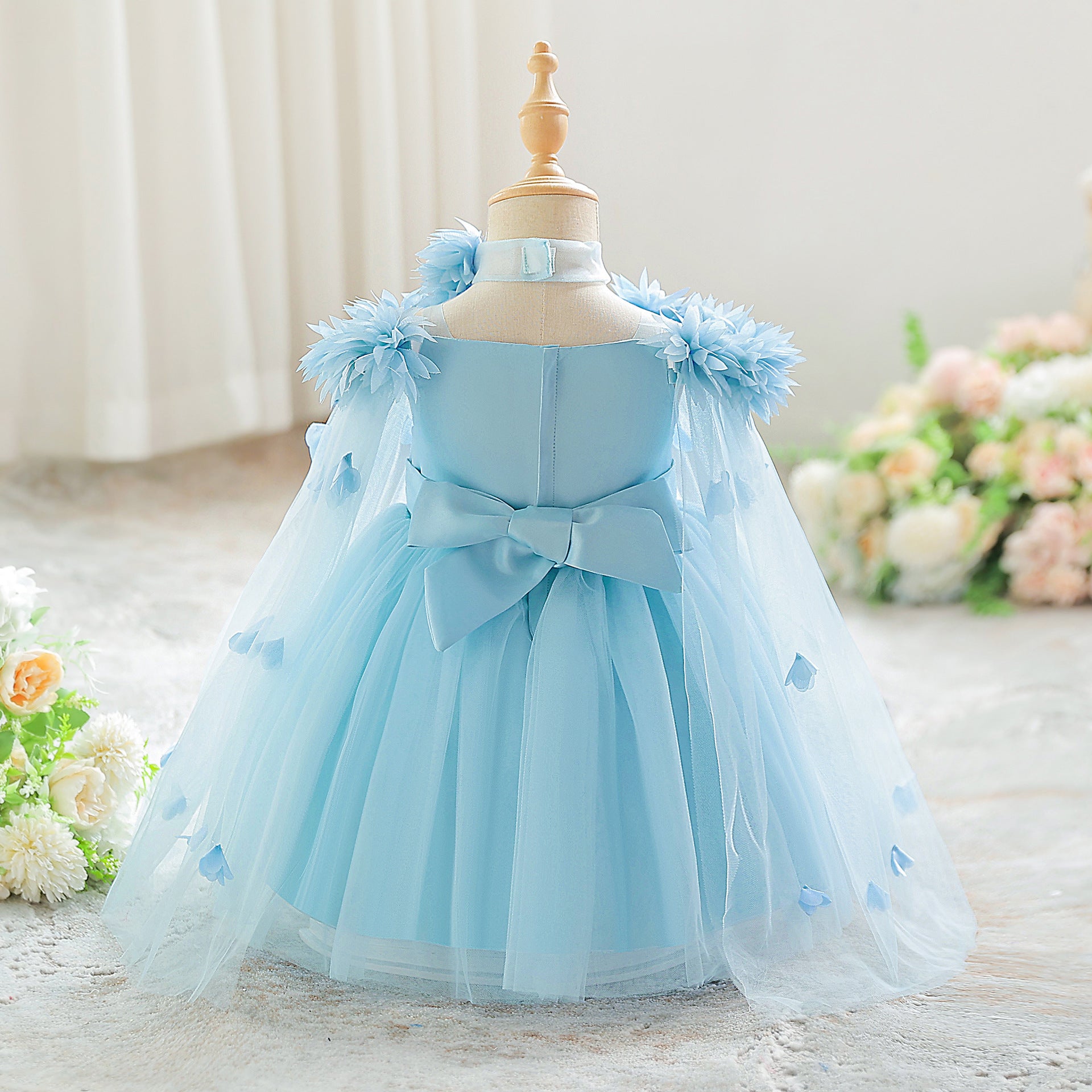 Cute Off Shoulder Tulle Toddler Dress with Applique - Tea Length Princess Gown