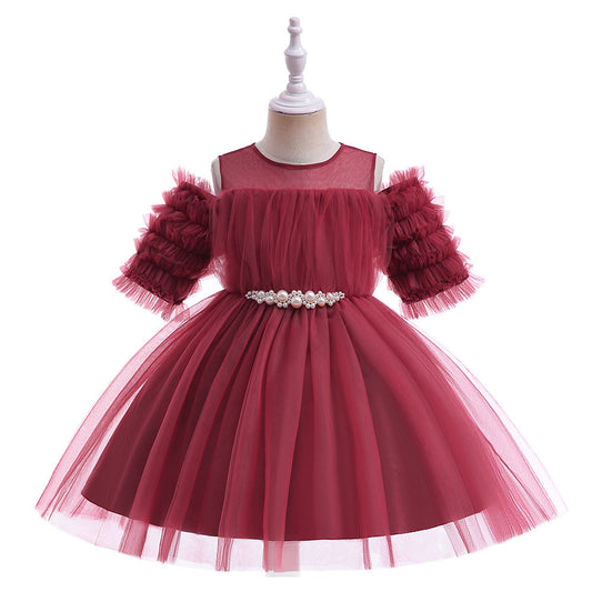 Off-Shoulder Tulle Princess Dress for Girls with Sequins – Kids' Party & Formal Gown