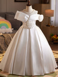 Off Shoulder White Flower Girl Maxi Dress