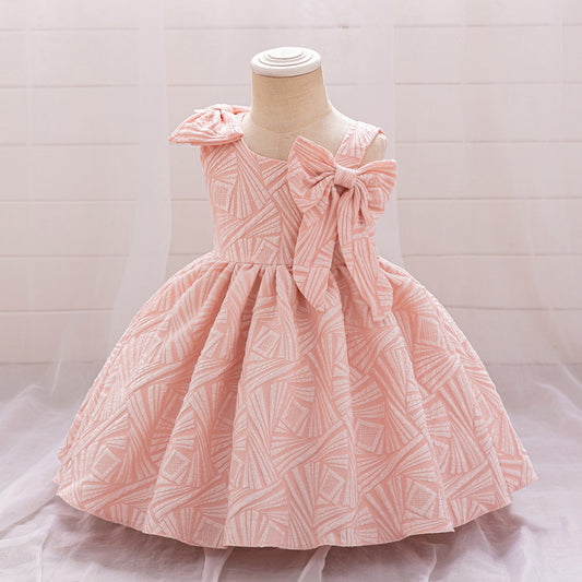 One Shoulder Bowknot Puffy Princess Dress for Baby Girls | Knee-Length Ball Gown