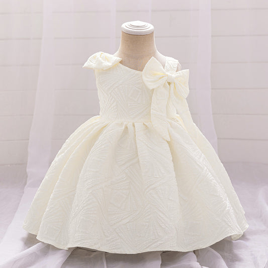 One Shoulder Bowknot Puffy Princess Dress for Baby Girls | Knee-Length Ball Gown