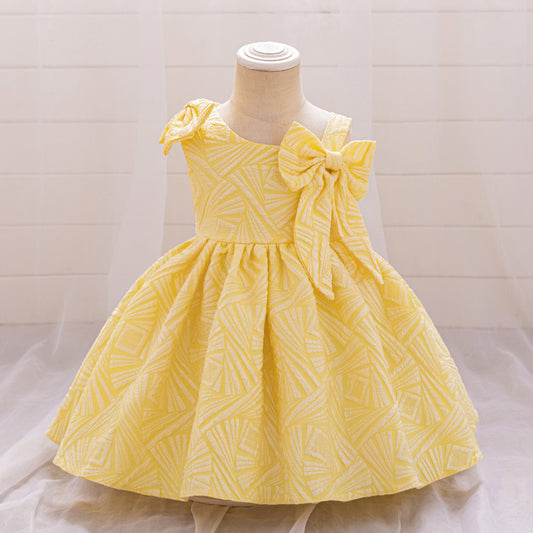 One Shoulder Bowknot Puffy Princess Dress for Baby Girls | Knee-Length Ball Gown