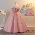 Pink Floral Organza A-Line Off-Shoulder Maxi Dress for Girls