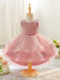 Pink High-Low Sequin Tulle Ball Gown Dress for Girls
