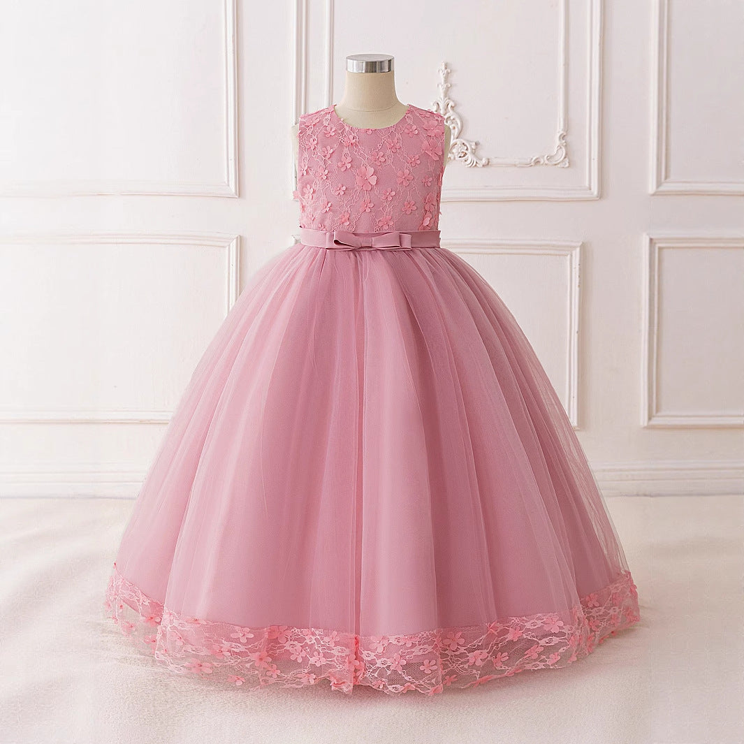 Pink Lace Maxi Princess Dress for Girls – Flower Girl & Party Gown