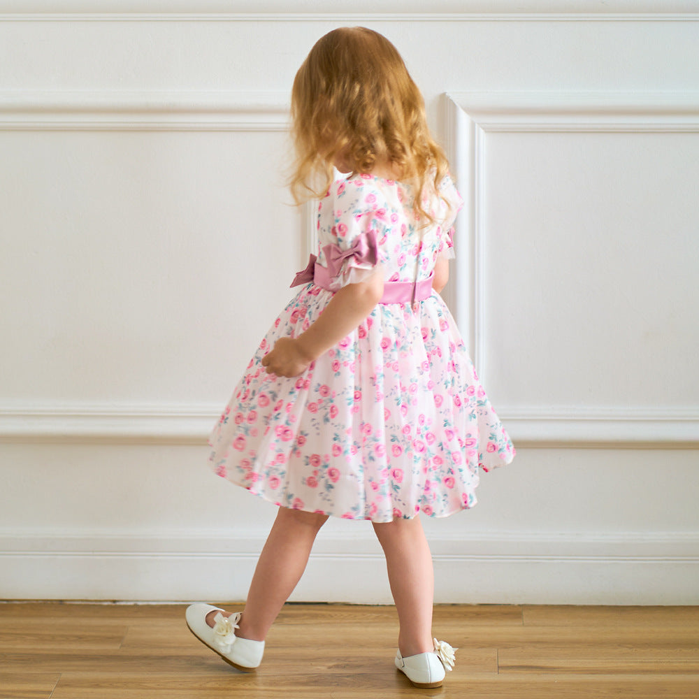 Pink Princess Floral Print Bow Dress for Toddler Girls | Fairy Style Birthday & Party Dress