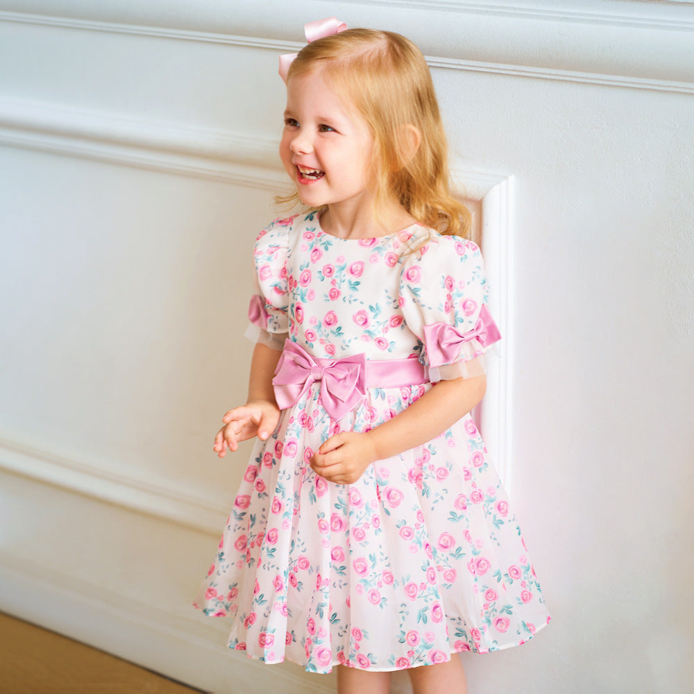 Pink Princess Floral Print Bow Dress for Toddler Girls | Fairy Style Birthday & Party Dress
