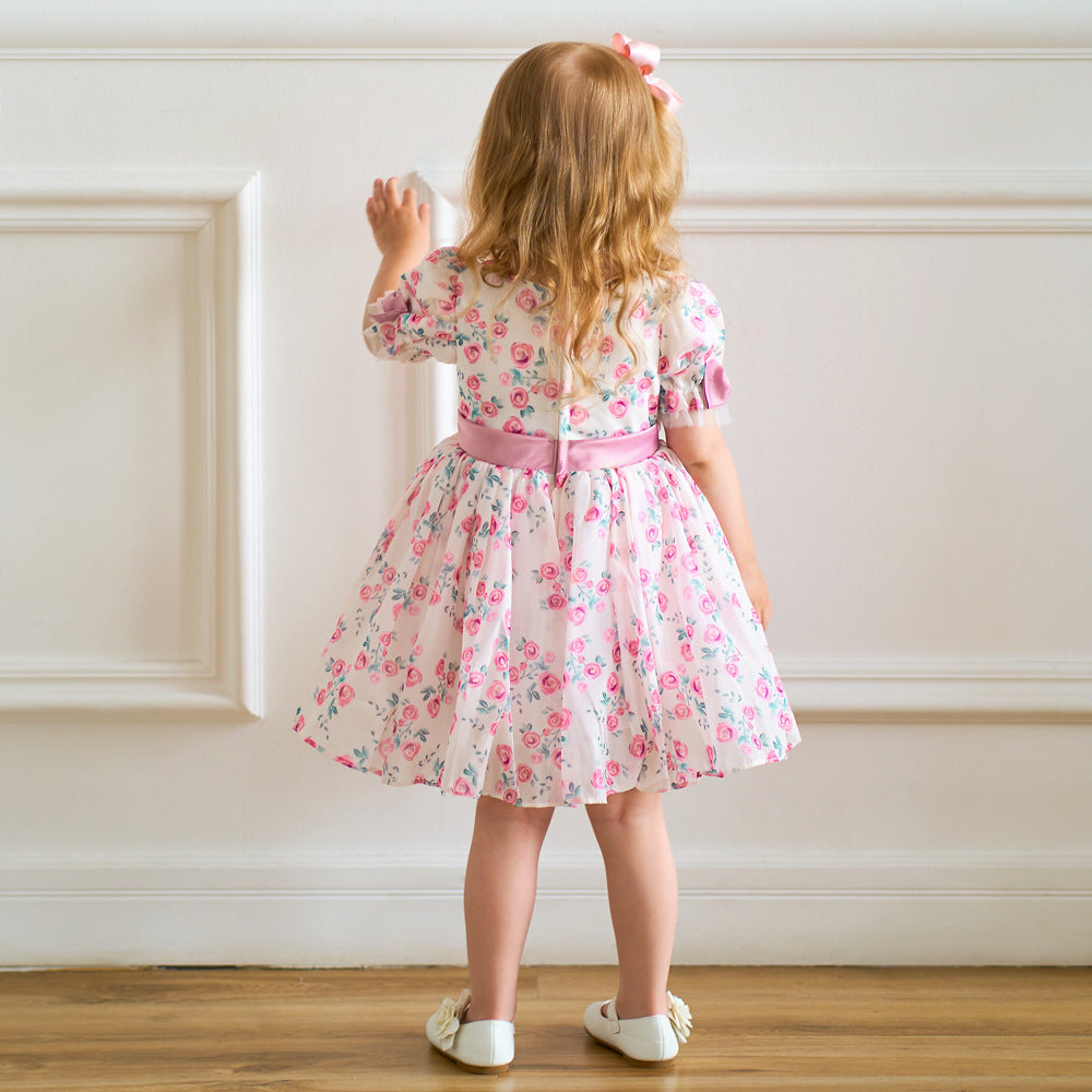 Pink Princess Floral Print Bow Dress for Toddler Girls | Fairy Style Birthday & Party Dress