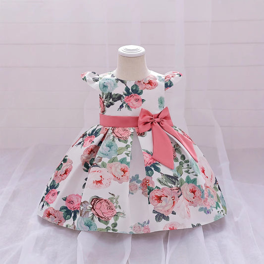 Pink Puffy Ball Gown Princess Dress for Girls | Kids Tea-Length Party Dress