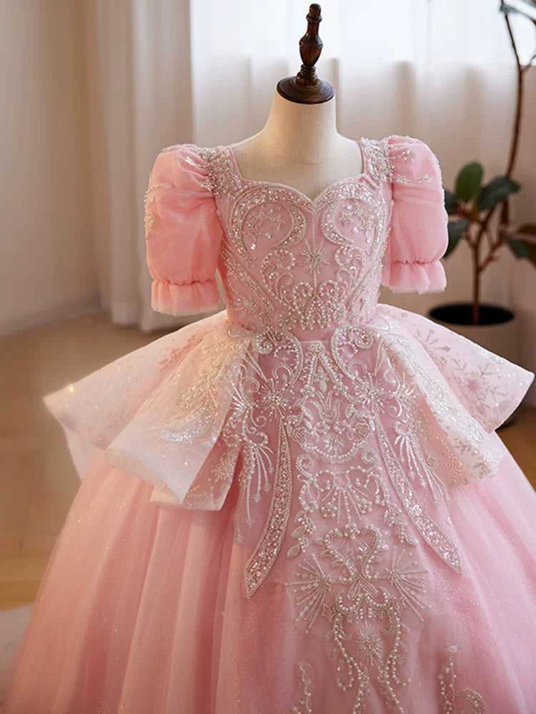 Pink Sequin A-Line Maxi Dress for Girls – Princess Party & Formal Gown