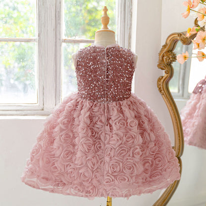 Frocklet Pink Puffy Sequin Princess Dress for Girls | Ball Gown Flower Girl Dress 2