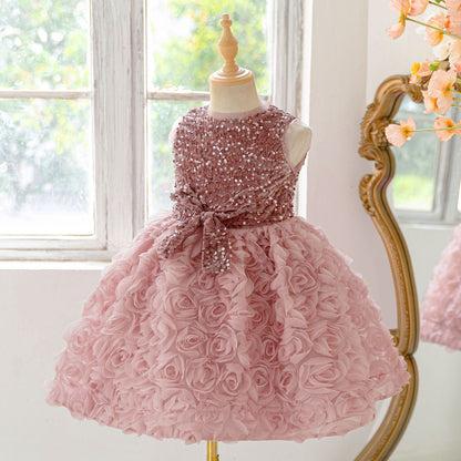 Frocklet Pink Puffy Sequin Princess Dress for Girls | Ball Gown Flower Girl Dress 3